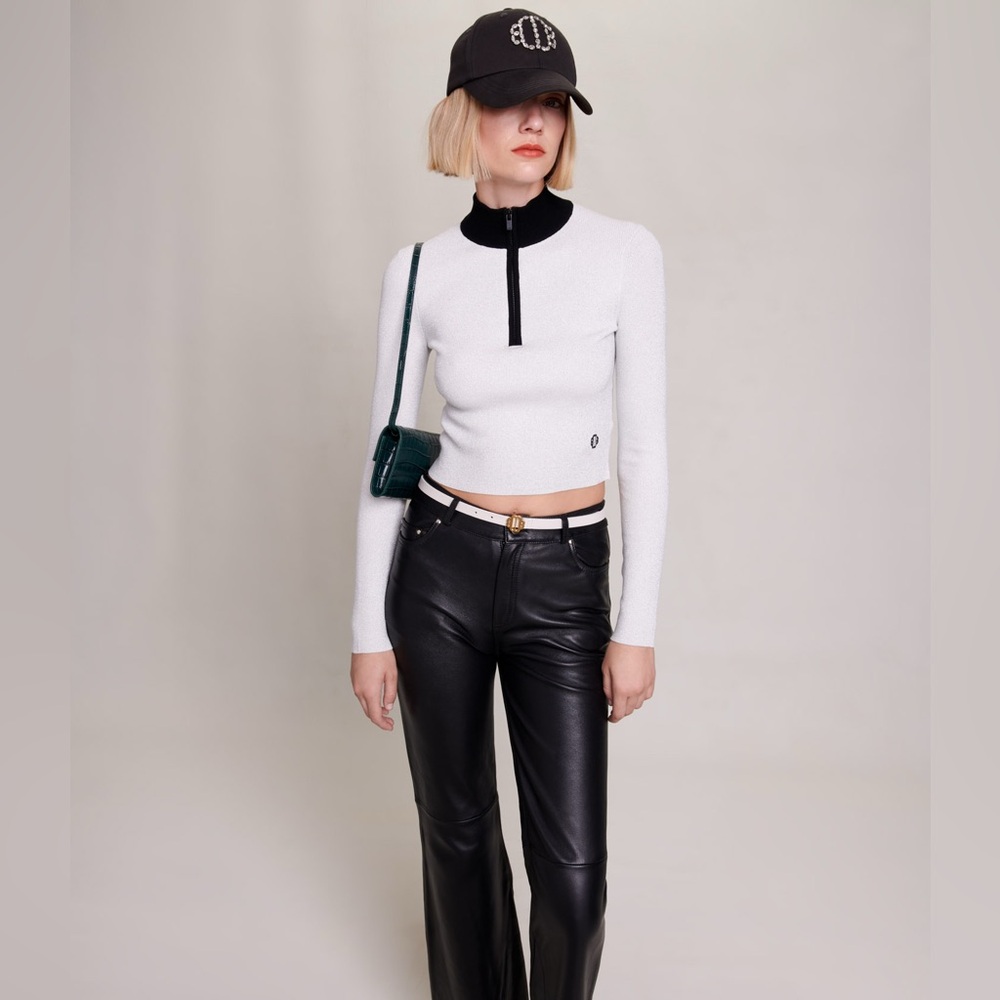 Maje Metalic Knit Crop Top